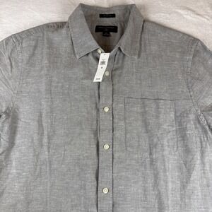 NWT! Banana Republic Shirt Mens XL Linen Slim Fit Gray Button Front Short Sleeve